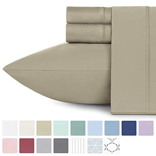 600 Thread Count Best 100% Cotton Sheets – Taupe Extra Long-staple Cotton Queen Sheet For Bed, Fits Mattress 16'' Deep Pocket, Breathable & Silky Sateen Weave 4 Piece Sheets and Pillowcases Set