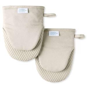 TOWN & COUNTRY BASICS Basketweave Soft Silicone Mini Oven Mitt 2-Pack Set, Heat Resistant up to 500F, Flexible Silicone, Non-Slip Grip, Beige, 5.5"x8"