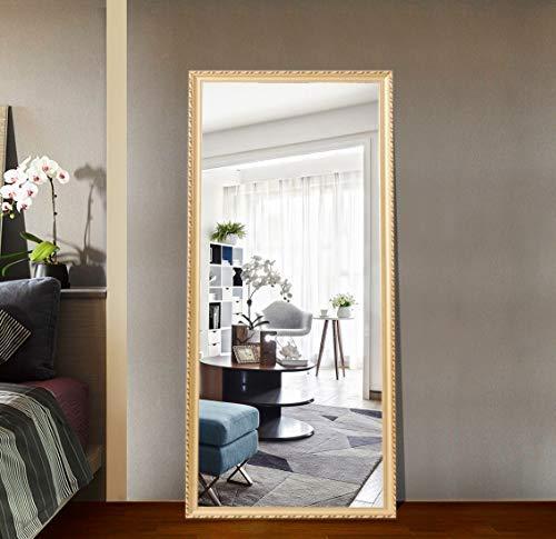 Full Length Leaning Floor Mirror, Wood Finished Frame Oversized Rectangle Dressing Mirror (Large 65"x22" Gold)