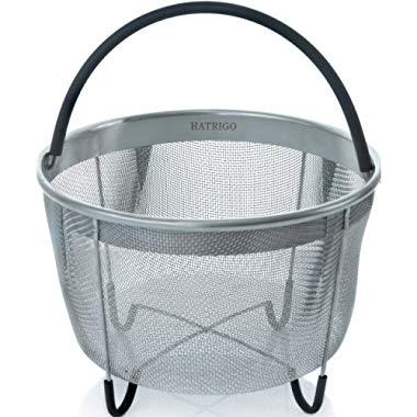 Top Rated Hatrigo Steamer Basket for Pressure Cooker Accessories 8qt [3qt 6qt avail] Compatible with Instant Pot Accessories Ninja Foodi, Strainer Insert with Silicone Handle, IP 8 Quart