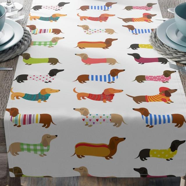 Dachshunds in Sweaters Print Table Runner (Cotton, Poly), Housewarming Gift, Kitchen Decor, Gift for Mom, Dachshund Love Wiener, Sausage Dog