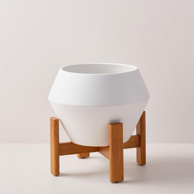 Ilya Turned Wood Planters, White, Small
