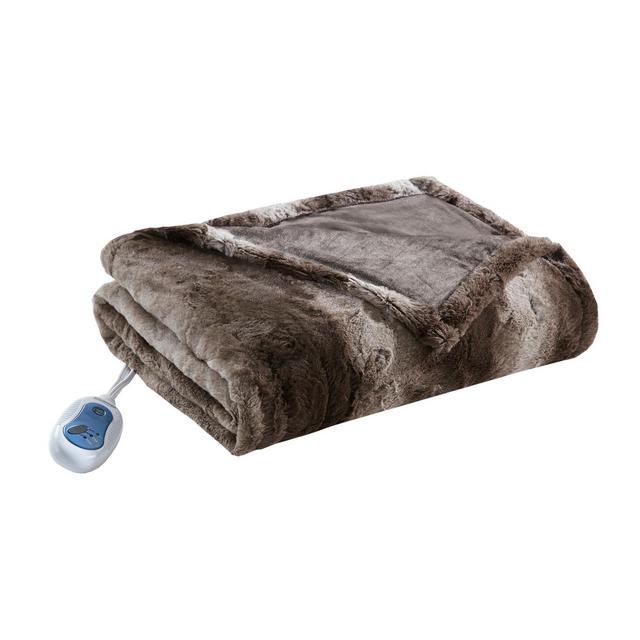 Marselle Oversized Faux Fur Electric Throw 50X70" Chocolate - Beautyrest