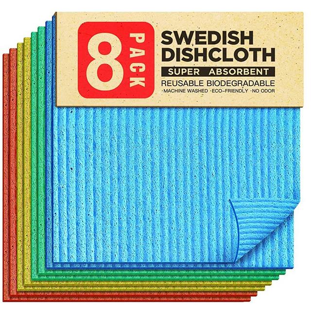 Swedish Dishcloth Cellulose Sponge Dish Cloth, Eco-Friendly No Odor Reusable Quick Dry Kitchen Towel, Super Absorbent Cleaning Cloth for Kitchen -8 Pack