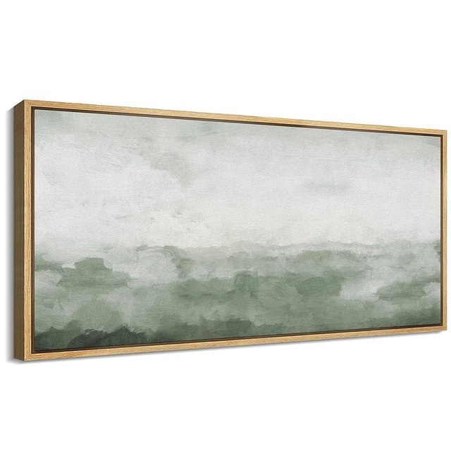 SIGNFORD Extra Large Framed Canvas Print Wall Art Misty Green Horizon Illustrations Modern Art Relax/Calm Warm for Living Room, Bedroom, Office - 60"x30"