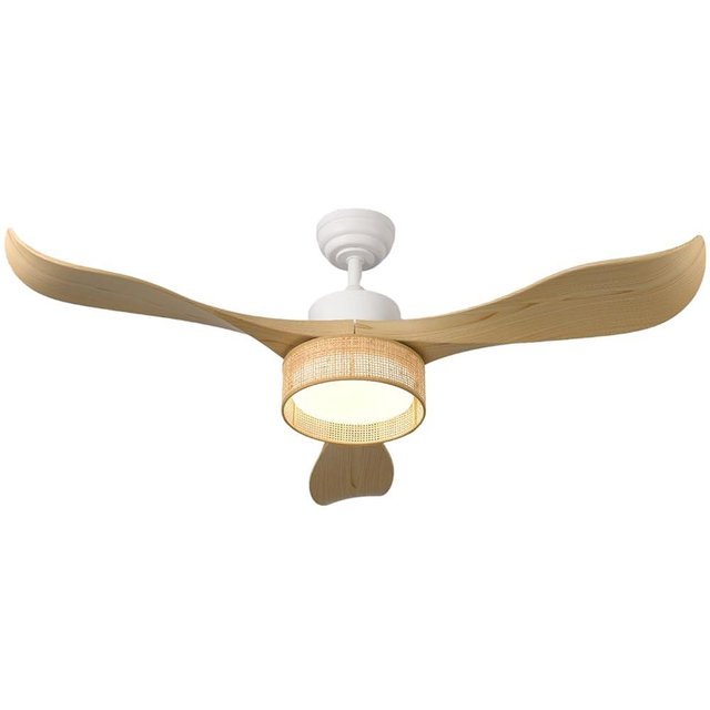 Eamonex 52 inches LED Bamboo DC Ceiling Fan with Light Fixture and Remote Control,Boho Wooden Bohemian Dimmable Rattan Wicker Fandelier for Indoor,Outdoor,Bedroom,Living room,Dining room