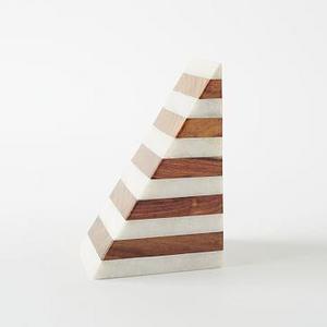 Striped Marble + Wood Bookend