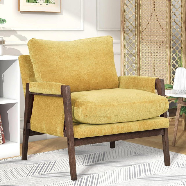 Roundhill Furniture Kelly Velvet Accent Armchair, Yellow