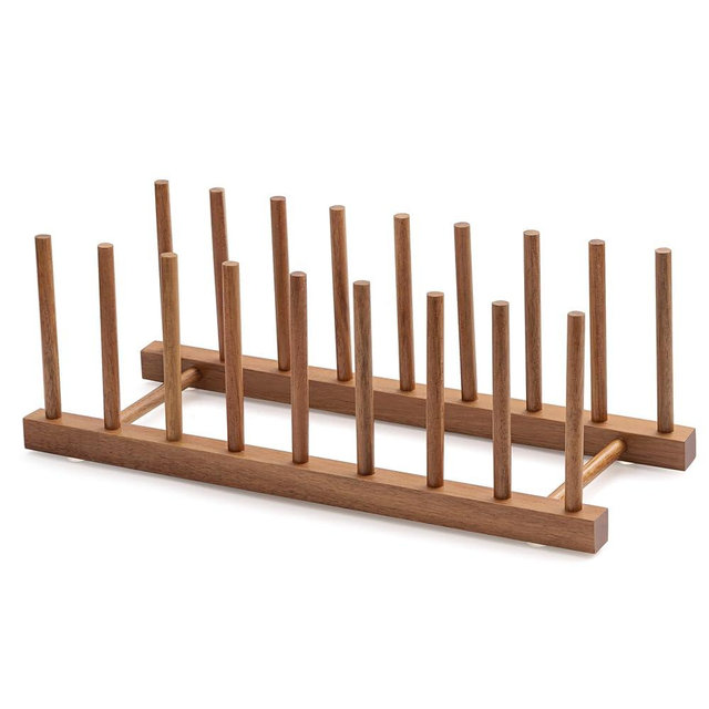 HBlife Acacia Wooden Dish Dying Rack Pot Lid Plate Organizer Holder for Cabinet, Cutting Board Stand Drainer Storage Plate Rack for Dish, Pot Lid, Bowl, Cup, Cutting Board and Books