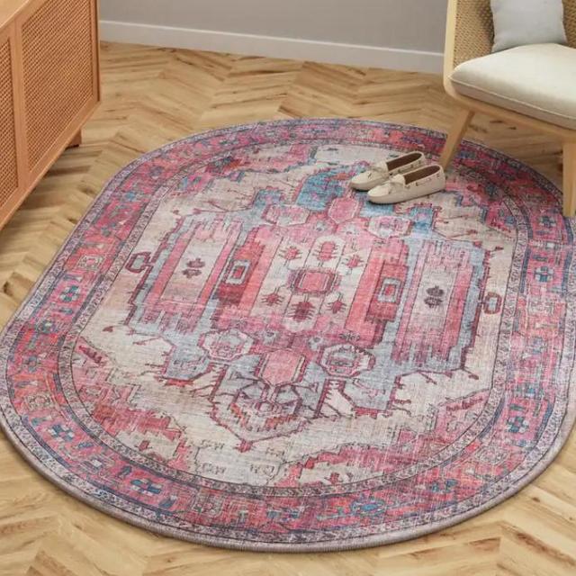 Beige 4’x6’ Washable Maahru Oval Rug