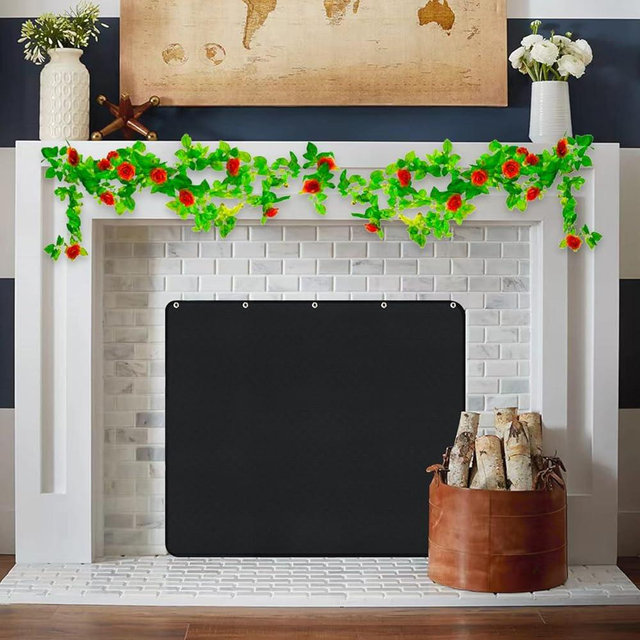 Magnet Fireplace Cover - Draft Blocker & Blanket for Heat Loss - Flue & Cold Air Blocker - Black (42" W x 32" H)