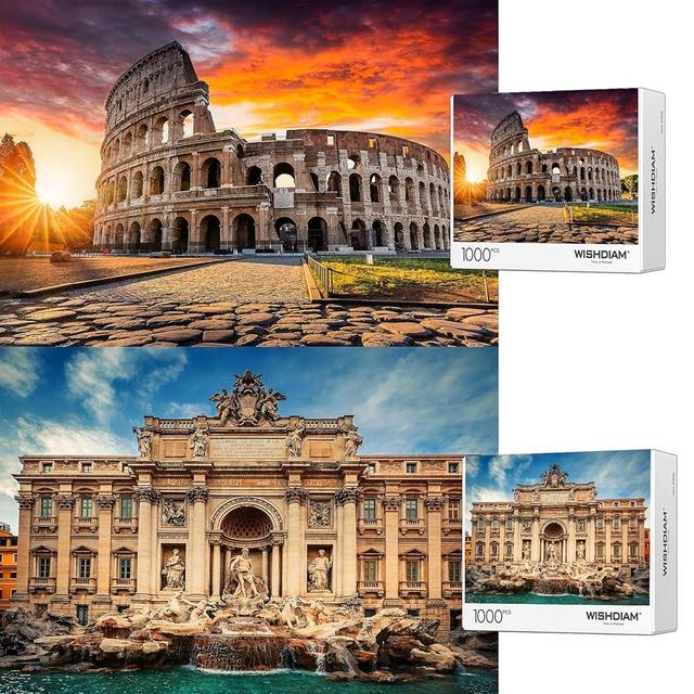 Jigsaw Puzzles 2 Pack 1000 Pieces - WISHDIAM Puzzles for Adults - Trevi Fountain & Colosseum City Impossible Hard Difficult Challenging Puzzles for Home Decor Birthday Party Gifts Toy for Men Women