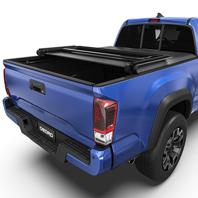 oEdRo Soft Tri-fold Truck Bed Tonneau Cover Compatible with 2016-2023 Toyota Tacoma with 6ft Bed, Fleetside with Track Rail System (Excl. Trail)