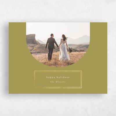 Olive Green Holiday Card - Gift Landscape Foil