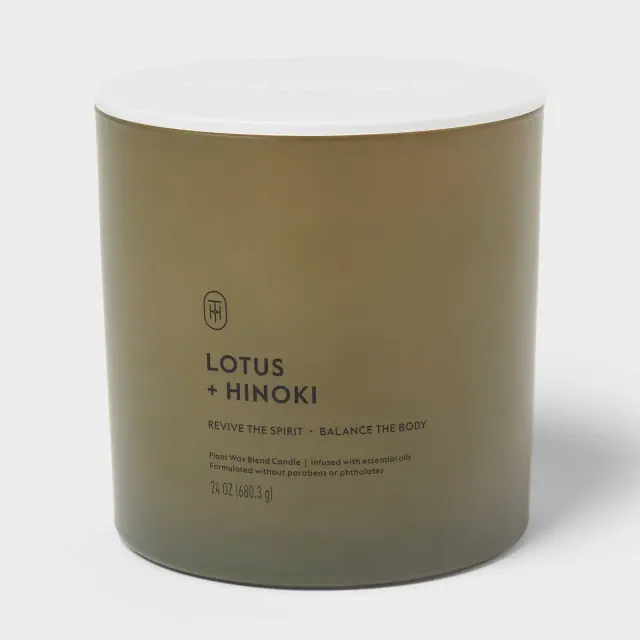 3 Wick Glass Lotus and Hinoki Jar Candle 24oz - Threshold™