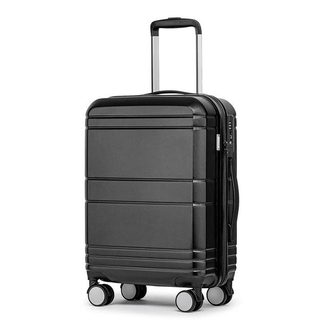 KYME Carry On Luggage 22x14x9 Airline Approved Hardshell 20 Inch Carry On Suitcases with Spinner Wheels Built-in TSA Lock Lightweight Small Travel Rolling Luggage Black