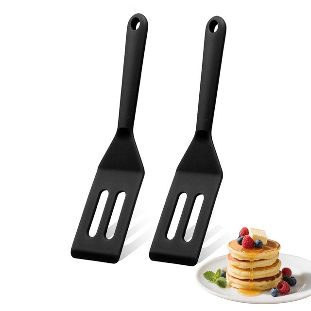 Small Silicone Spatulas 2 Pack: Mini Heat-Resistant Spatula for Nonstick Pans, Thin Baking Utensil for Cookies, Brownies & Kitchen Use (Black Set 1)