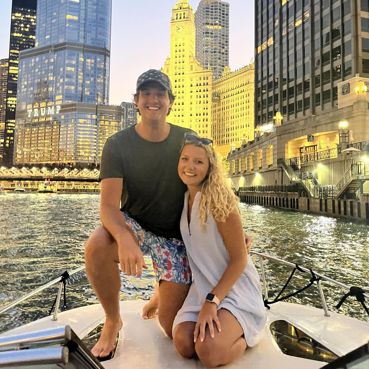 Enjoying a birthday boat cruise down the Chicago River in July 2022