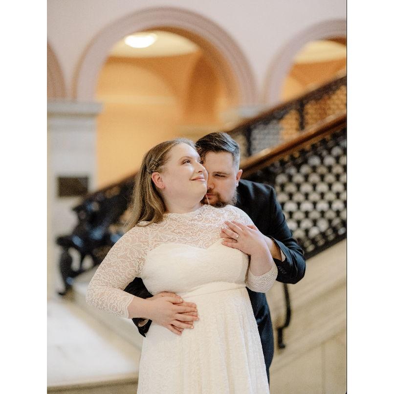 On our wedding day at Worcester City Hall, September 26, 2024.