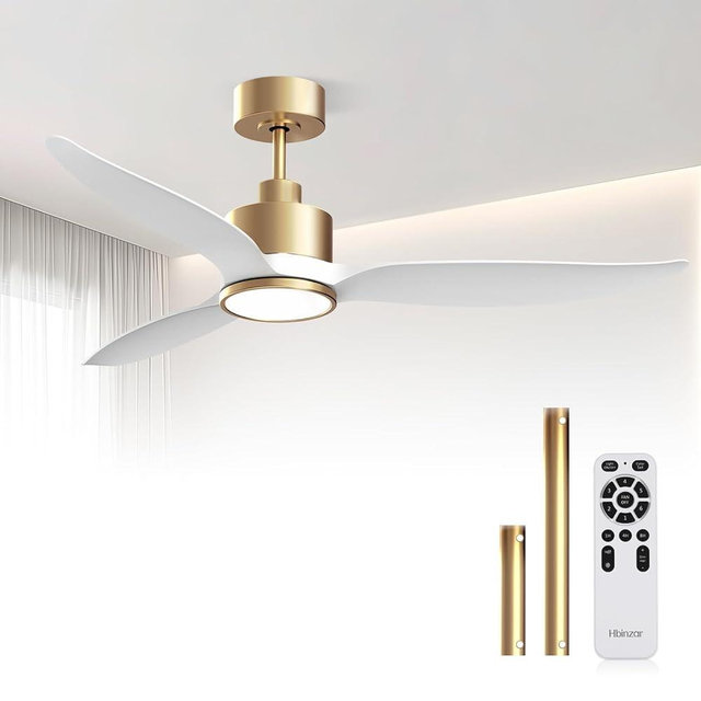 Hbinzar 52 Inch White Gold Ceiling Fan with Light and Remote, Indoor Modern Ceiling Fan for Bedroom Living Room, High CFM Quiet DC Motor