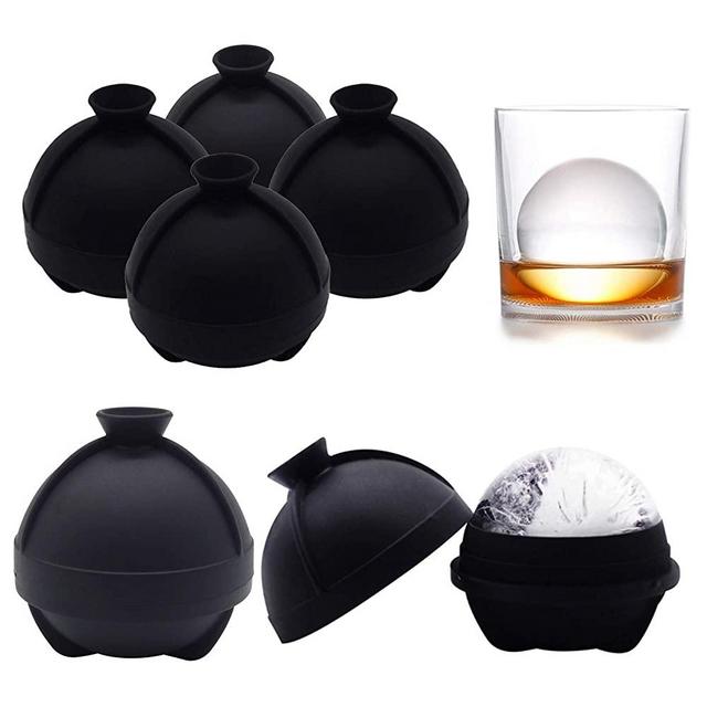 Helpcook Sphere Ice Molds - Silicone Round Ice Cube Molds with Built-in Funnel-Makes 2.5 Inch Large Ice Balls for Whiskey & Cocktails (6 Pack)