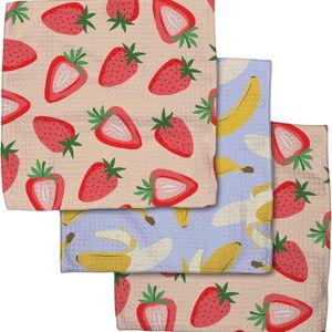 GEOMETRY Kitchen Dish Cloths - Spring & Summer Collection - Premium Dishcloths with Geoweave - Absorbent & Fast Drying Kitchen Towels - Strawberry Banana, 10" x 10" - 3-Pack