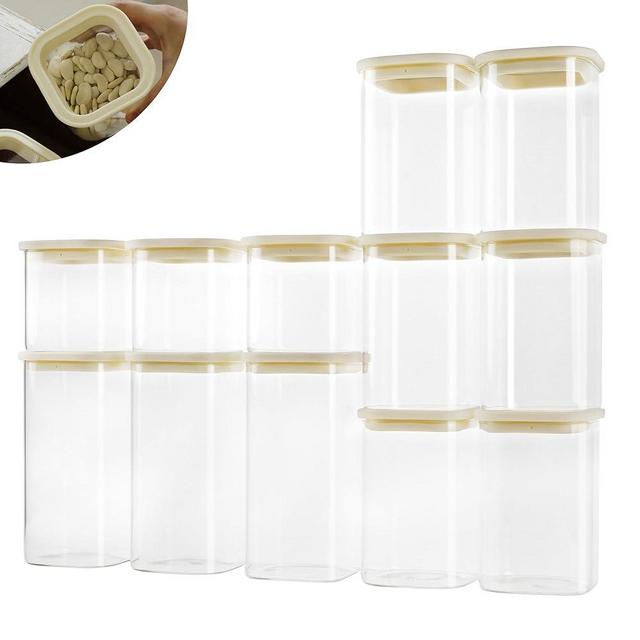 CozNido 12pcs Square Pantry Glass Jars with Clear Airtight Lids Kitchen Canisters Sets for Flour, Sugar Refrigerator Safe, Available in 3 Sizes: 25oz / 40oz / 54 oz