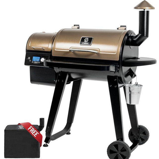 Z GRILLS ZPG-450A2 Wood Pellet Grill & Smoker, PID V3.0 Controller, 459 Sq in Cook Area, Foldable Shelf, Meat Probe, Rain Cover, 8 in 1 BBQ Grill Outdoor Auto Temperature Control, Bronze
