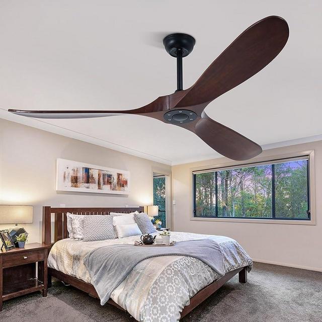 HUMHOLD 60" Ceiling Fan with Remote Control, 3 Soild Wood Blades Downrods Ceiling Fans without Light, 6 Speed Reversible DC Quiet Motor, Timer, Ceilingfans for Farmhouse, Patio, Living Room