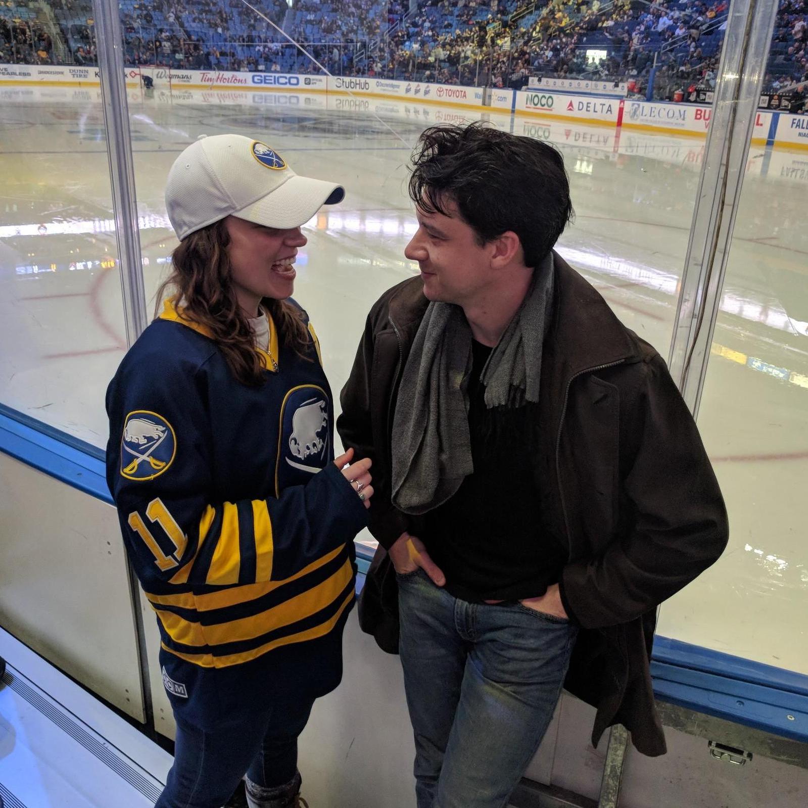 Explaining to Jim why the Sabres are better than the Rangers in Buffalo, NY.