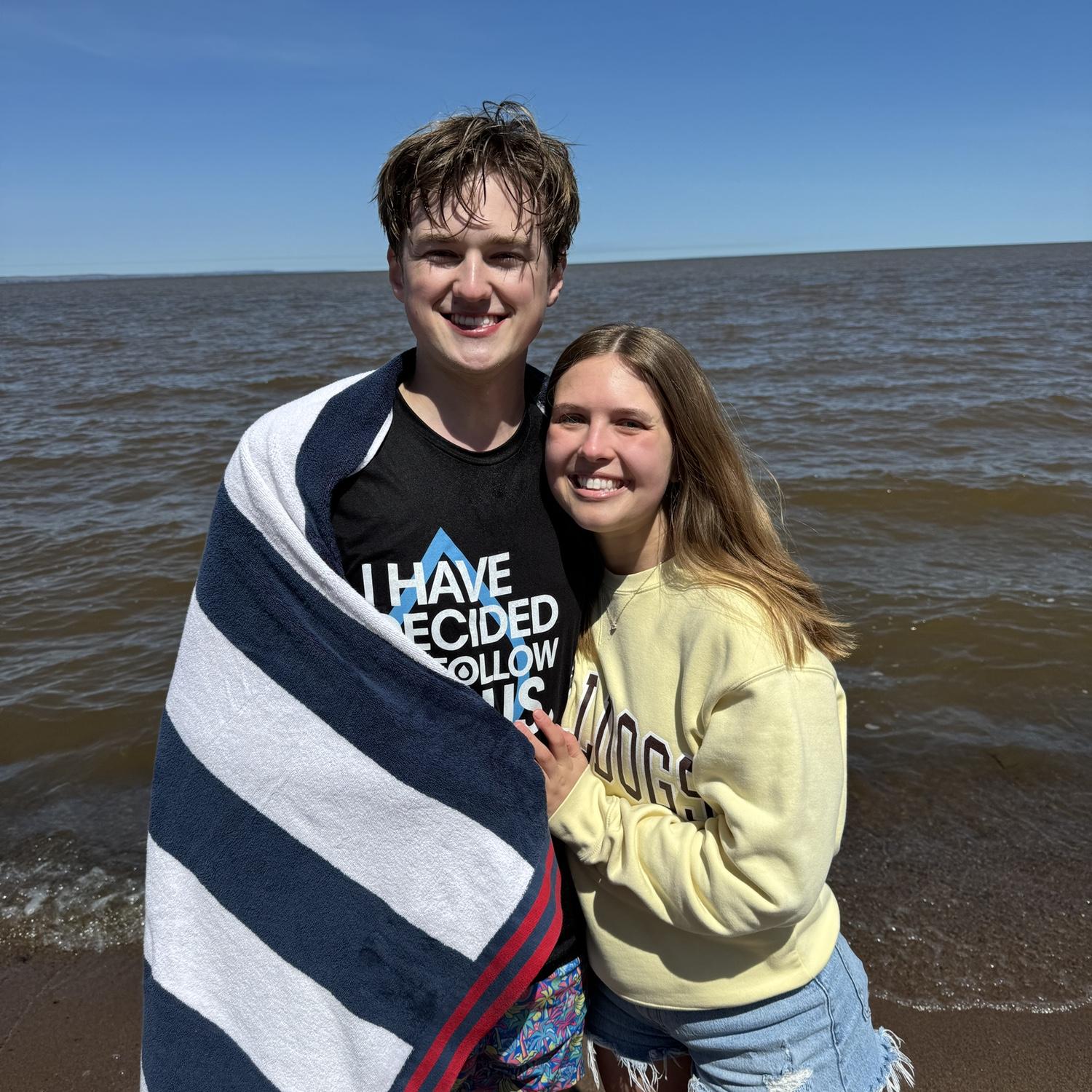Logan's baptism in Lake Superior (May 2025)