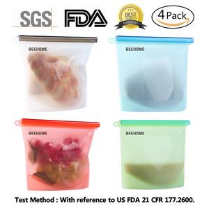 BEEHOME Reusable Silicone Food Preservation Bag Airtight Seal Storage Container Versatile Kitchen Cooking Utensil (4pcs)