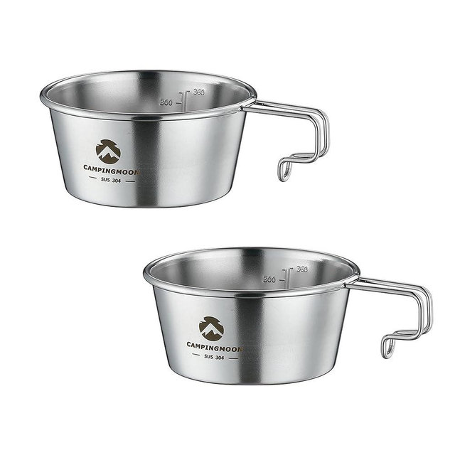 CAMPINGMOON 2pcs Set Stainless Steel Deep Type Camping Sierra Cup 450ml S-360