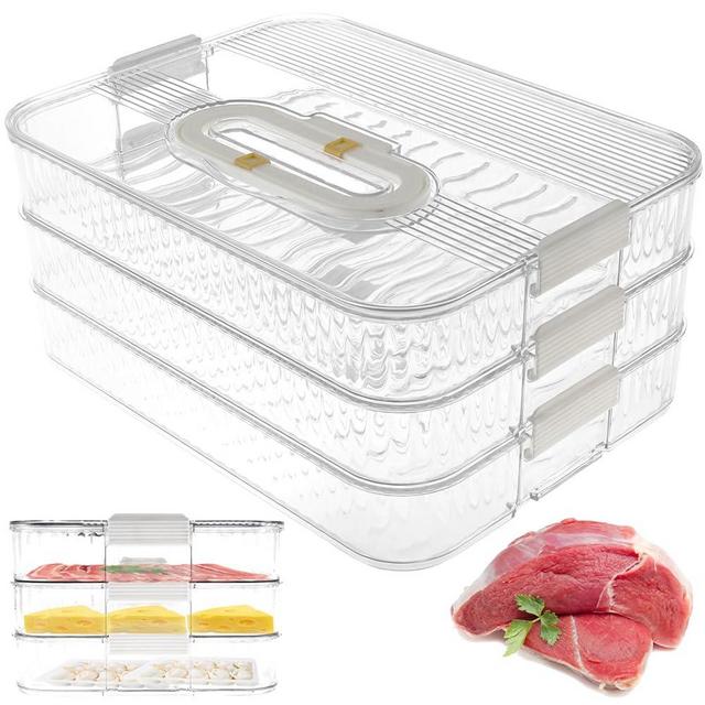 GLMFAN Deli Meat Container for Fridge, 3 Layer Meat Container for Refrigerator Organizers, Bacon Cheese Container for Refrigerator Deli Container Include Lid Food Boxes