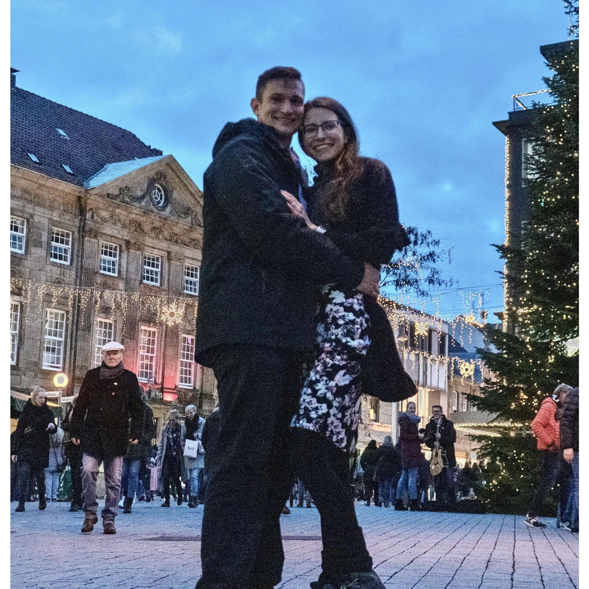 Jeremy proposed and I said YES! This is in Osnabrueck, Germany.