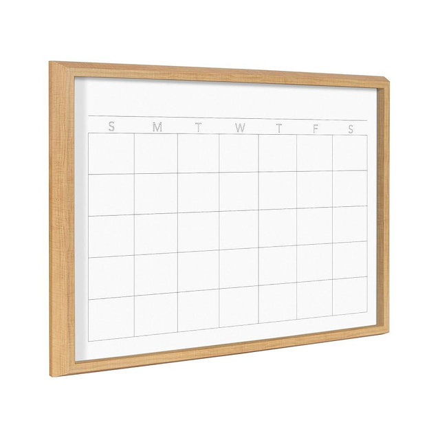 Kate and Laurel Blake Month Framed Printed Glass Dry Erase Board by The Creative Bunch Studio, 18x24 Natural, Monthly Calendar Printed Glass Wall Organizer