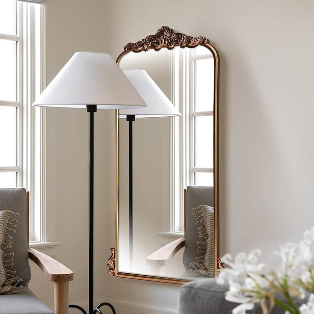 WAMIRRO Arched Mirror,Vintage Black Traditional Vintage Ornate Baroque Mirror,Antique Brass Mirror for Entryway/Fireplace/Living Room/Hallway/Bathroom.22“X48“ Gold