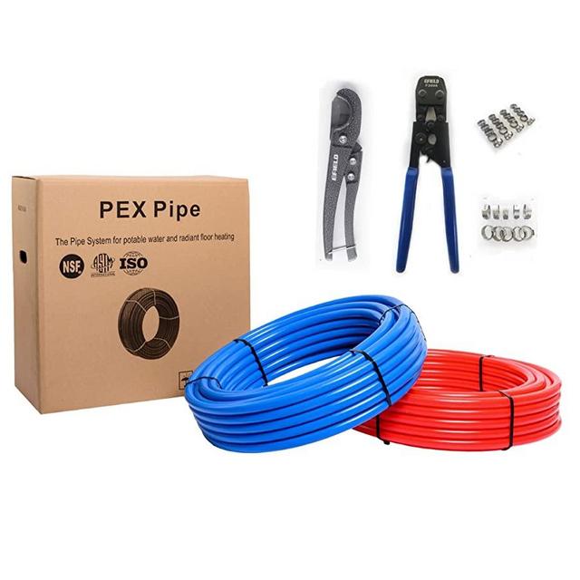 EFIELD Pex-b Pipe/Tool Kit-NSF Certified Pex-b Pipe/Tubing Blue &Red 1/2 inch 2 Rollsx75ft=150ft )Length For Potable Water &Hot/Cold Water-Plumbing Applications &Pipe Crimper, Cutter,30 PCS SS Clamps