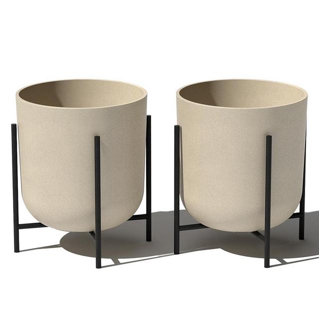 Veradek Mason Series Raised Lima Planter - Round Planter for Patio/Balcony | Plastic-Stone Composite w/Metal Plant Stand | Modern Décor for Plants