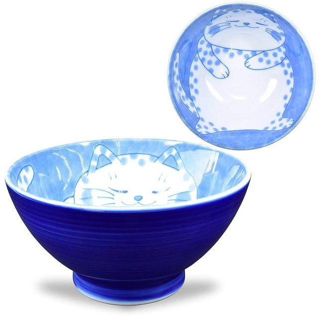 Mino Ware Japanese Rice Bowl, Rice Ramen Noodle Soup Sarada Pasta, NEKOCHIGURA Cat Design, 4.5 inch 9.2 fl oz, Buchi