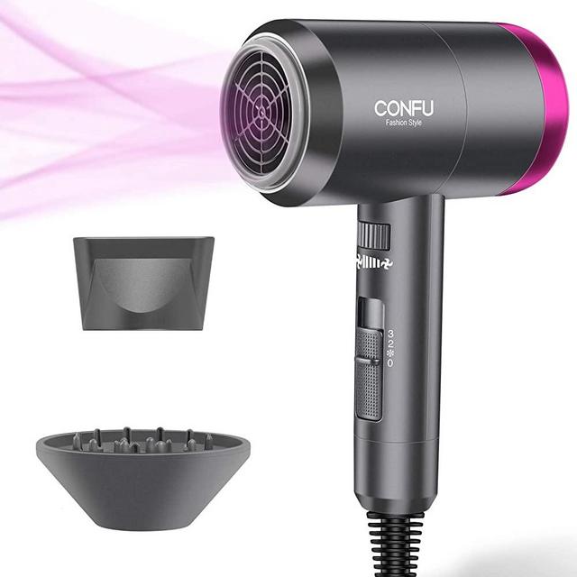 Ionic Hair Dryer, 1600W Portable Lightweight Blow Dryer, Fast Drying Negative Ion Hairdryer Blowdryer, 3 Heat Settings & Infinity Speed, with Diffuser and Concentrator Nozzle for Home & Travel