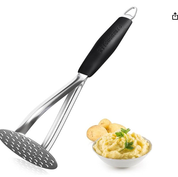 Black Potato Smasher with Silicone Handle, Perfect for Bean, Vegetable, Fruits, Avocado, Meat