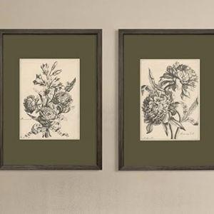 Flower Sketch Wall Art Sage Green Floral Canvas Poster Vintage Botanical Wall Decor Peony Prints Dark Green Pictures Antique Floral Drawing Painting for Bedroom Living Room 12x16x2 Inch Wood Framed