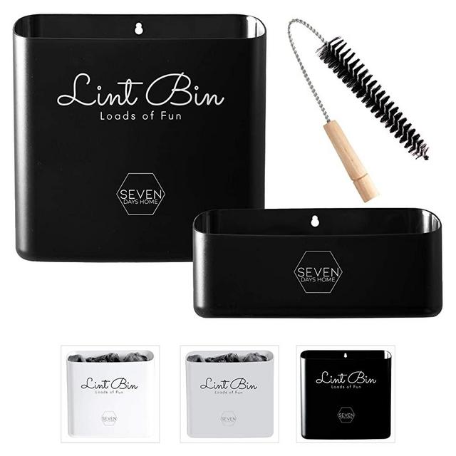 Matte Black Magnetic Large and Small Lint Bins + Dryer Lint Brush Vent Trap Cleaner (3 Pieces) - Laundry Room Organizers and Storage for Washer Dryer | Perfect for Composting, Gardening, Crafting