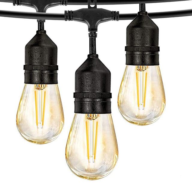 LED Outdoor String Lights, 48FT with 2W Dimmable Edison Vintage Plastic Bulbs and Commercial Great Weatherproof Strand - UL Listed Heavy-Duty Decorative LED Café Patio Light, Porch Market Light