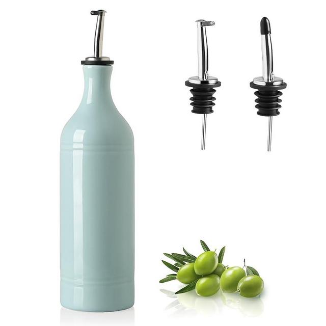 Sweejar Large Ceramic Olive Oil Dispenser Bottle, Opaque Oil Cruet Protects to Reduce Oxidation, Suitable for Storage Vinegar, Soy Sauce & Other Liquids, Pack of 1, 24 Fl Oz(Light Blue)
