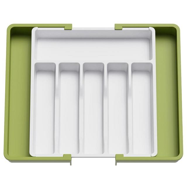 Lifewit Silverware Drawer Organizer, Expandable Utensil Tray for Kitchen, Adjustable Flatware and Cutlery Holder, Compact Plastic Storage for Spoons Forks Knives, Large, Green&White