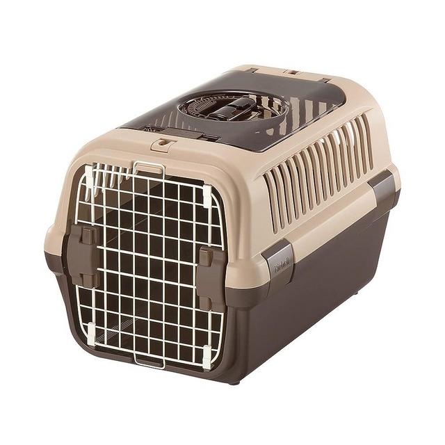 Richell Double Door Pet Carrier Medium, Travel Carrier for Small Dog and cat, up to 17.6 lbs., Soft Tan/Brown (80022)