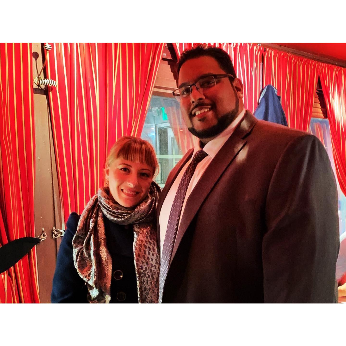 Out to dinner after Ash's MBA graduation, which was the first time Lara met his parents.