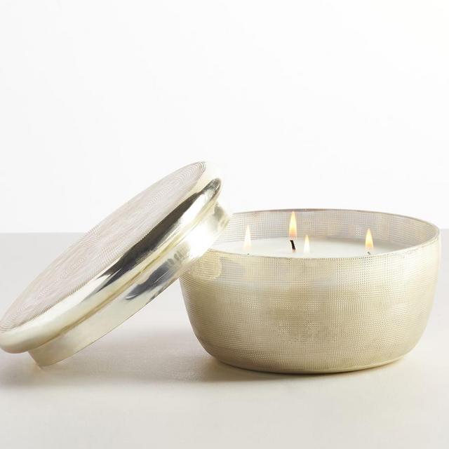 Texture Modern Glass Candle, Silver (Citrus & Cedar), Large Lidded 35.2Oz